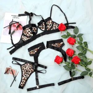 Body de encaje con Portaligas y corset Animal print